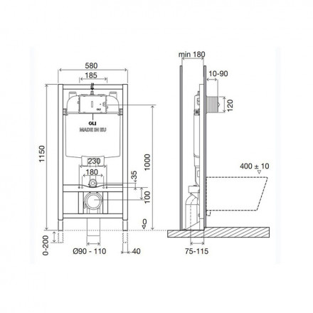 Oli 74 PLUS FREE STANDING 601824 инсталляция для подвесного унитаза