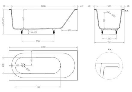 Salini Ornella 102316M Ванна встраиваемая белый 160x70