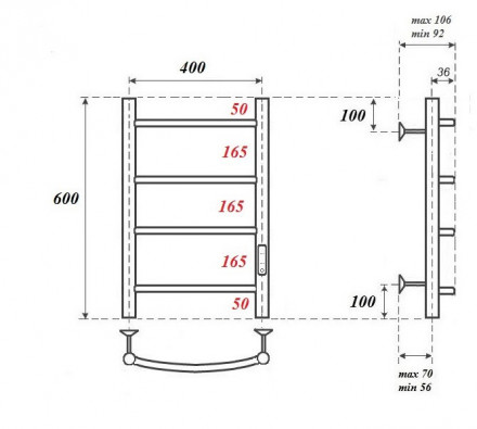 POINT PN04846 П4 400x600 полотенцесушитель электрический диммер справа