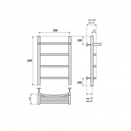 Полотенцесушитель водяной Point PN04156P П3 500x600 с полкой, хром