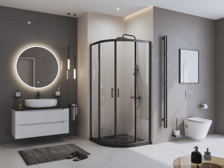 BelBagno UNO TRAY-MR-UNO-R-90-550-35-NERO-CR душевой поддон из искусственного мрамора в комплекте с сифоном