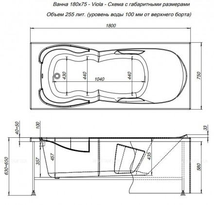 Aquanet Viola 180x75 акриловая ванна без гидромассажа