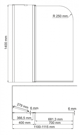 Wasserkraft Liene 35P02-110WHITE Fixed Стеклянная шторка для ванны (распашная)