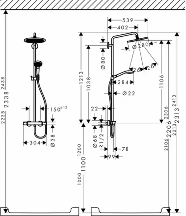 Hansgrohe Croma Select 280 1jet Showerpipe 26790000 Душевая стойка