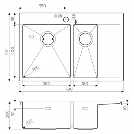 Omoikiri Akisame 78-2-LG-R мойка 780x510 светлое золото