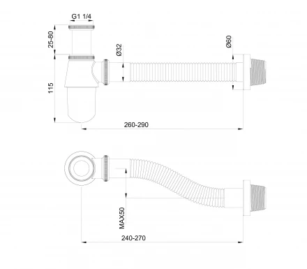 Wonzon &amp; Woghand WW-88SS102-CR Сифон для раковины черный матовый