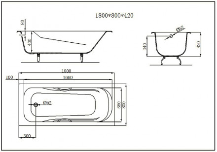 Castalia Venera 180x80 Ванна чугунная с ручками