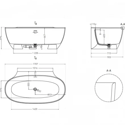 Salini Alda Wall 101915G Ванна пристенная белый 170x90