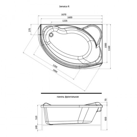 Aquanet Jamaica 160x100 правая акриловая ванна без гидромассажа