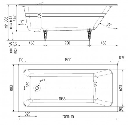 Delice Parallel DLR 220502R-AS Ванна чугунная 170х80 с противоскользящим покрытием