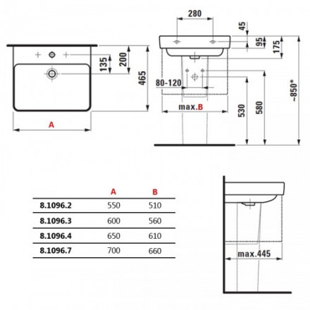 Laufen Pro-S 8.1096.2.000.104.1 раковина 55x46.5 см