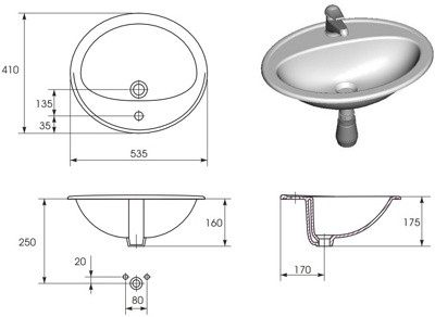 Cersanit Calla 54 UM-Cl/1 раковина встраиваемая