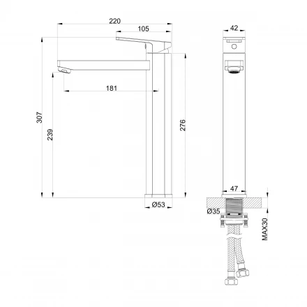 Wonzon &amp; Woghand Frame WW-88239010-BGM Смеситель для раковины высокий хром