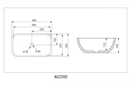 ABBER Rechteck AC2200GS раковина накладная