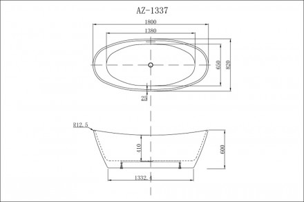 Azario EASTON 180x82x60 ванна акриловая свободностоящая