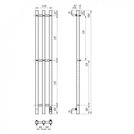 POINT Гермес PN13822B П3 Полотенцесушитель электрический 120x1200 (диммер справа, чёрный)