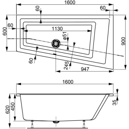 Vagnerplast Cavallo Offset 160x90 R акриловая ванна