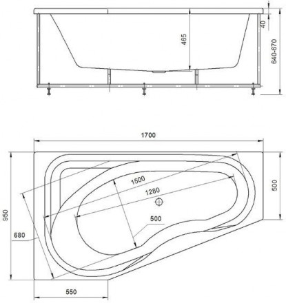 Aquatek Медея 170x95 Акриловая ванна левая без гидромассажа