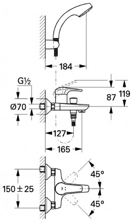 Grohe Eurosmart New 3330220A Смеситель для ванны