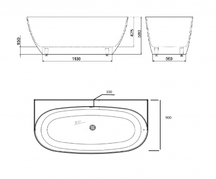 Ванна Castone Эдем 170x80 с полкой, без перелива