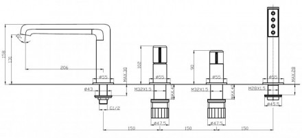 BelBagno UNO-BVD4-CRM Смеситель на борт ванны