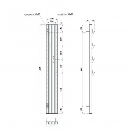 Полотенцесушитель электрический Point Пиано PN19722BGB 150x1200 диммер слева, черный/графит блеск