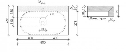 Sancos Столешница TT80A2X 800х460 с отверстием под смеситель цвет kreman