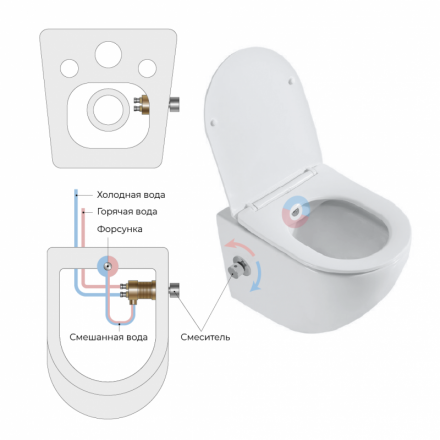 BelBagno Uno BB3105CHR-BS/SC Унитаз подвесной с сиденьем и креплением с функцией биде и смесителем