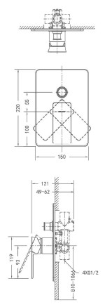 Bravat Phillis101 PB856101CP-2 встраиваемый смеситель на две позиции