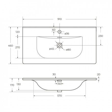 Belbagno BB-8099-90 Керамическая раковина 910x460