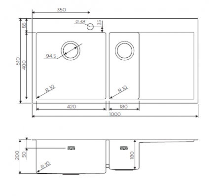 Omoikiri Akisame 100-2-LG-L мойка 1000x510 светлое золото