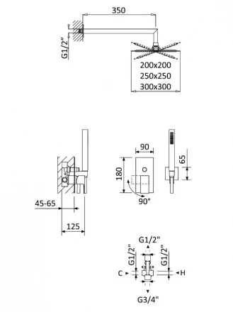 CEZARES PORTA-DSIPQ-30-SR встраиваемый душевой комплект