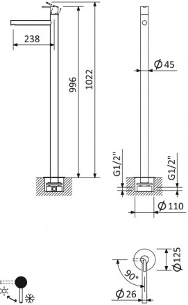 CEZARES LEAF-TVP-L-01-W0 смеситель для раковины напольный