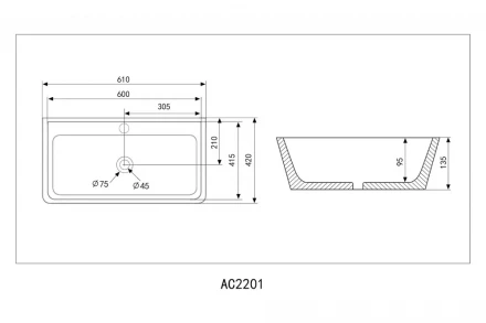 ABBER Rechteck AC2201MB раковина накладная