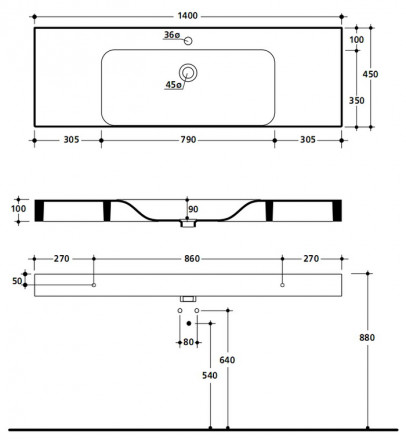 Kerasan Cento 3535 Раковина 140x45
