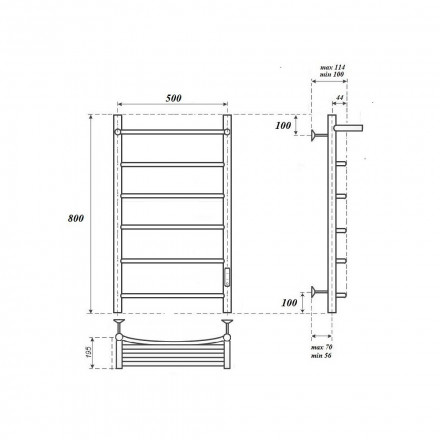 Point Афина PN04858PB П5 Полотенцесушитель электрический 500x800 (диммер справа, черный)