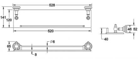 Rose RG1219 Полка стеклянная 1-ярусная хром