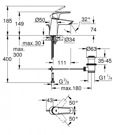 GROHE Eurosmart 2021 23965003 смеситель для раковины