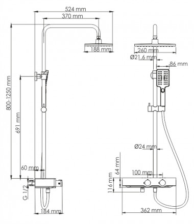 Wasserkraft  A11401 Thermo Душевая стойка со смесителем для ванны