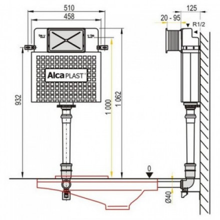 AlcaPlast Basicmodul A112 Бачок для унитаза для замуровывания в стену