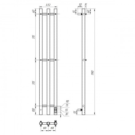 POINT Деметра PN12822 П3 Полотенцесушитель электрический 120x1200 (диммер справа, хром)