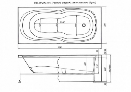 Aquanet Riviera 180x80 акриловая ванна без гидромассажа