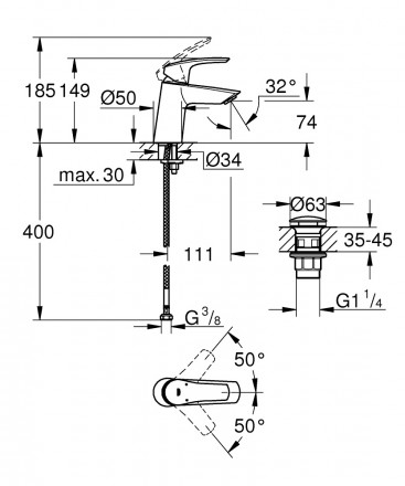 GROHE Eurosmart 2021 23968003 смеситель для раковины