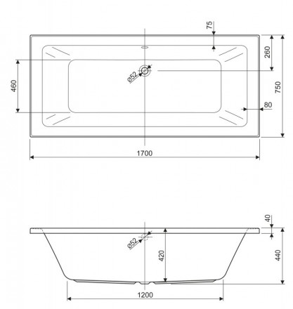 Cezares Plane Mini 170x75 Акриловая ванна