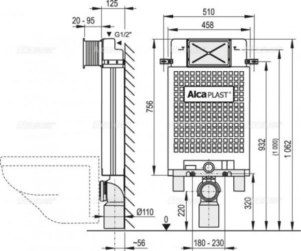 AlcaPlast A100/1000 Alcamodul инсталляция для унитаза