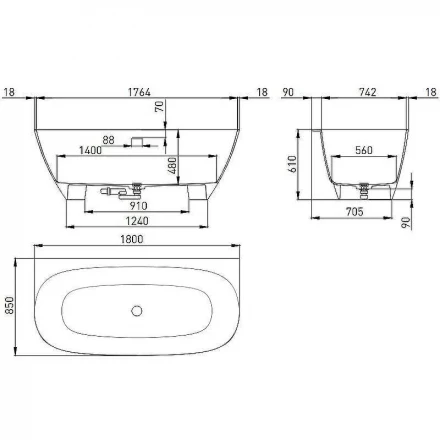 Salini Sofia 102523M Ванна пристенная белый 180x85
