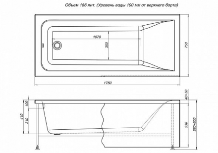 Aquanet Bright 175x75 акриловая ванна без гидромассажа