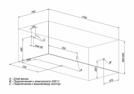 Aquanet Bright 175x75 акриловая ванна без гидромассажа