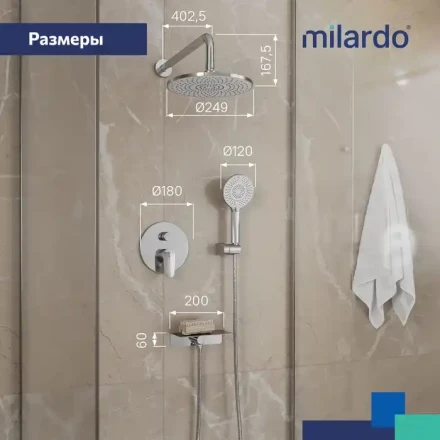 Milardo Rora RORSB02M67 Душевая система скрытого монтажа с тропическим душем, ручным душем