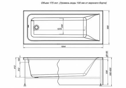 Aquanet Bright 165x70 акриловая ванна без гидромассажа